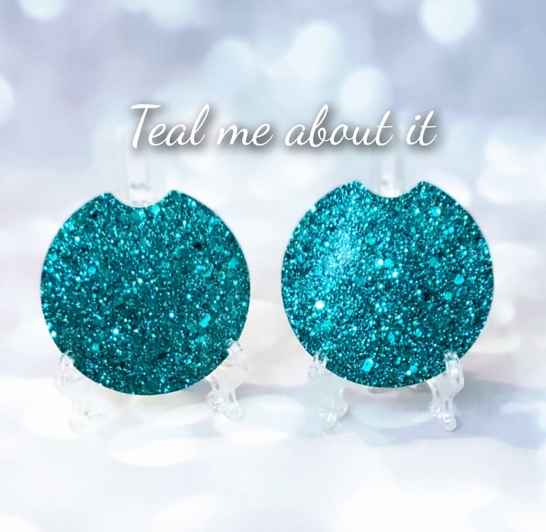 Glitter Car Coasters Set of 2 Teal me about it