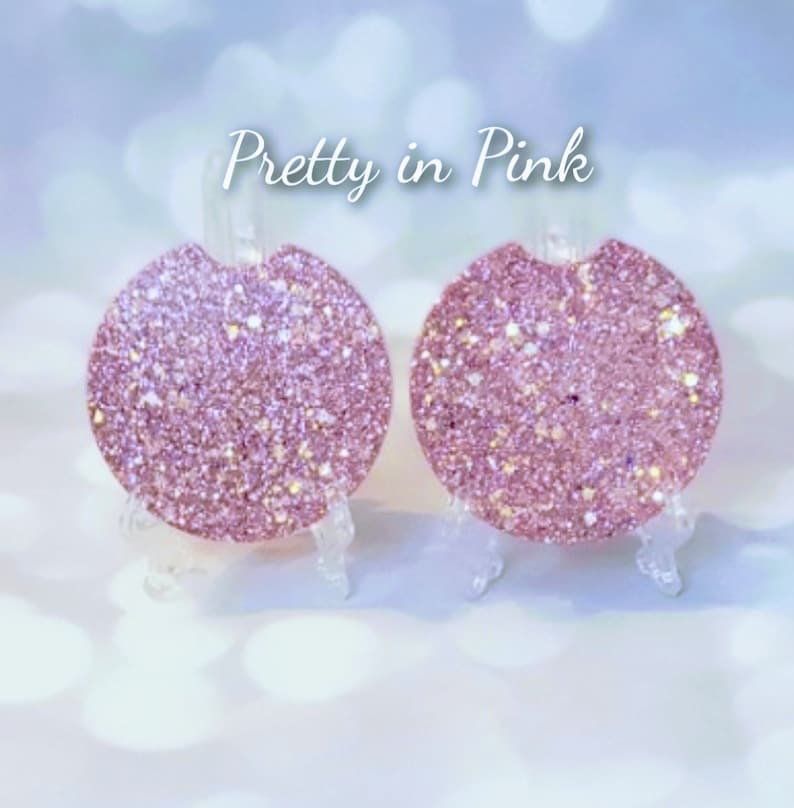 Glitter Car Coasters Set of 2 Pretty in Pink