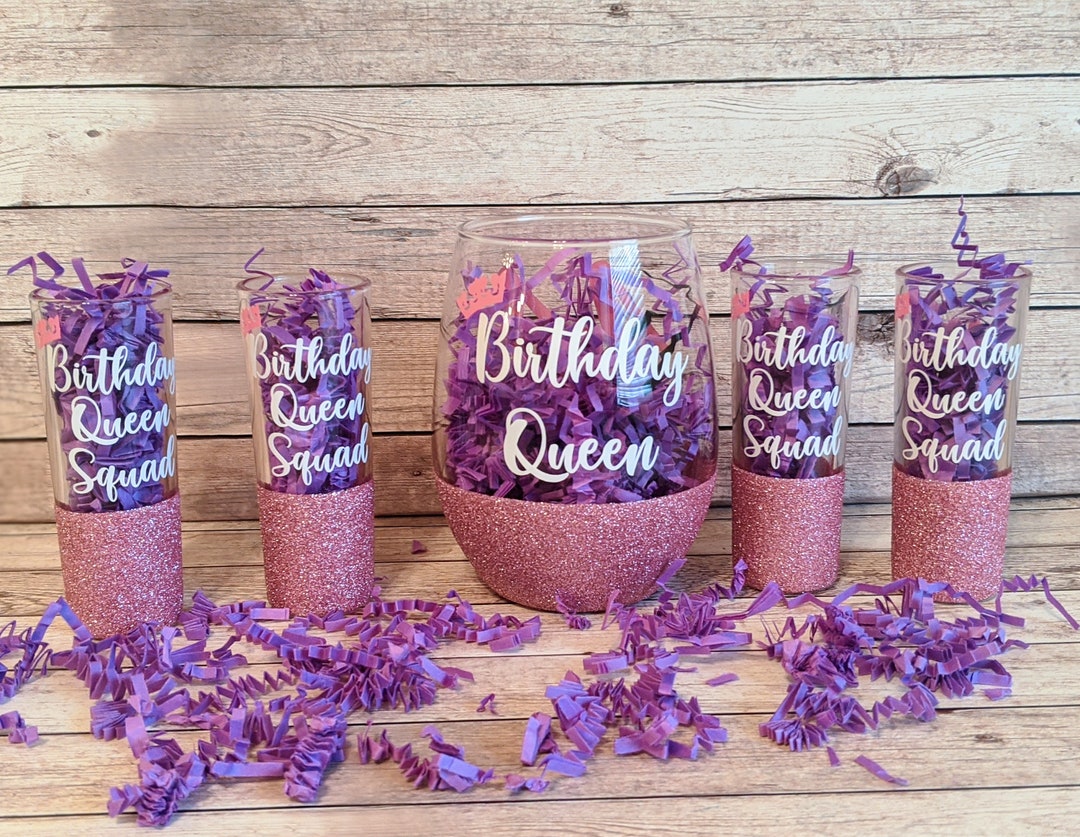Birthday Glitter Wine Glass, Birthday Gift Set, Glitter Shot Glass Etsy