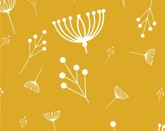 Organic cotton fabric || Grasses, seeds and blossoms on sunny yellow || Meterware / Fat Quarters || GOTS organic cotton || TWIG FALL Sun Birch/ Harper
