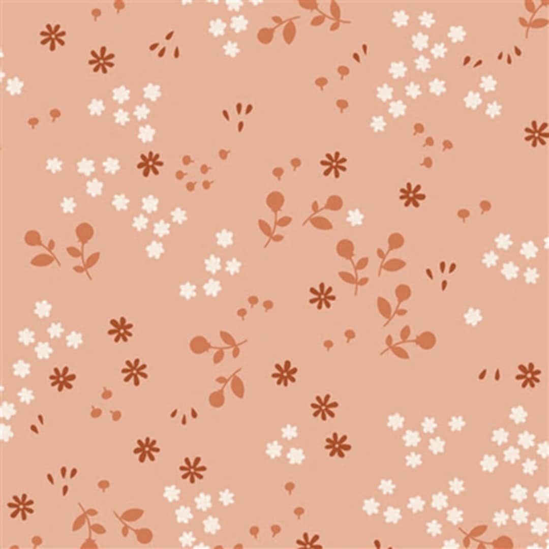 Organic Cotton Fabric Small Flowers and Grasses on Dusky Pink Meterware ...