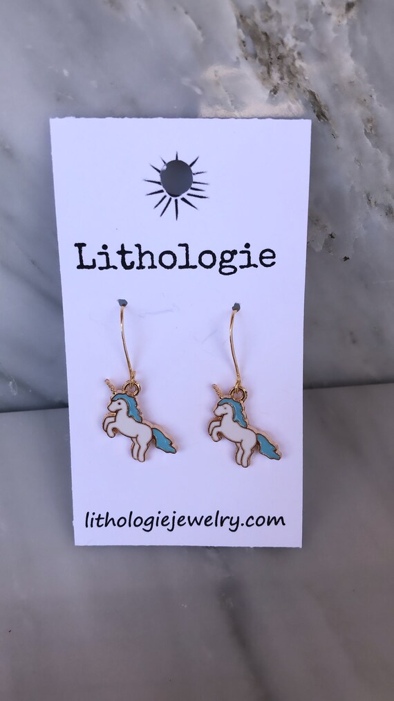 4 x Unicorn Face Blue Enamel Charms Pendant Gold Plated