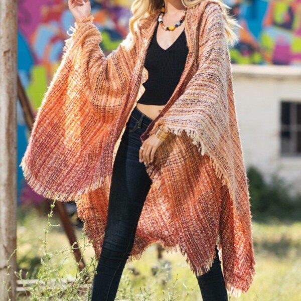 Bestseller! Autumn Hooded Ruana Open Front Poncho - LAST CHANCE