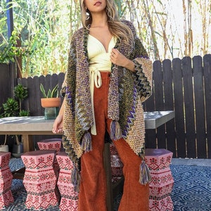 Colorful Crochet Patterned Ruana knit boho poncho