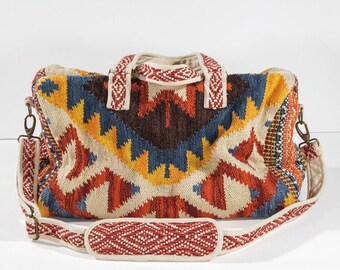 Bestseller! Neo Weekender shoulder Bag for women Handmade bag/ Boho Chic woven Navajo pattern cotton duffel shoulder bag