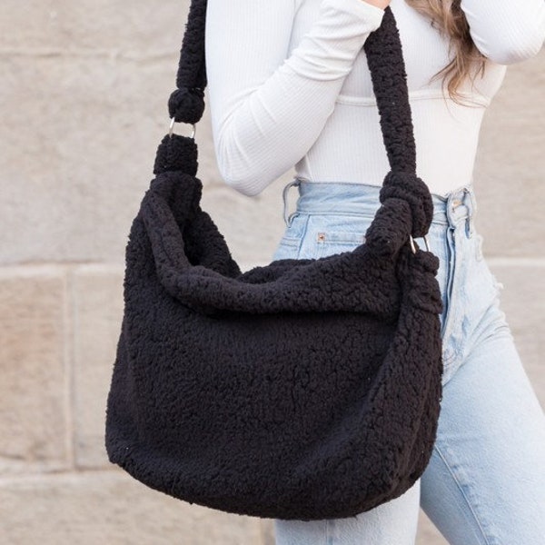 Teddy Tote Bag Boucle Sherpa Messenger Bag boucle tote bag boucle shoulder bag vegan sherpa purse vegan sherpa bag shoulder bag laptop bag