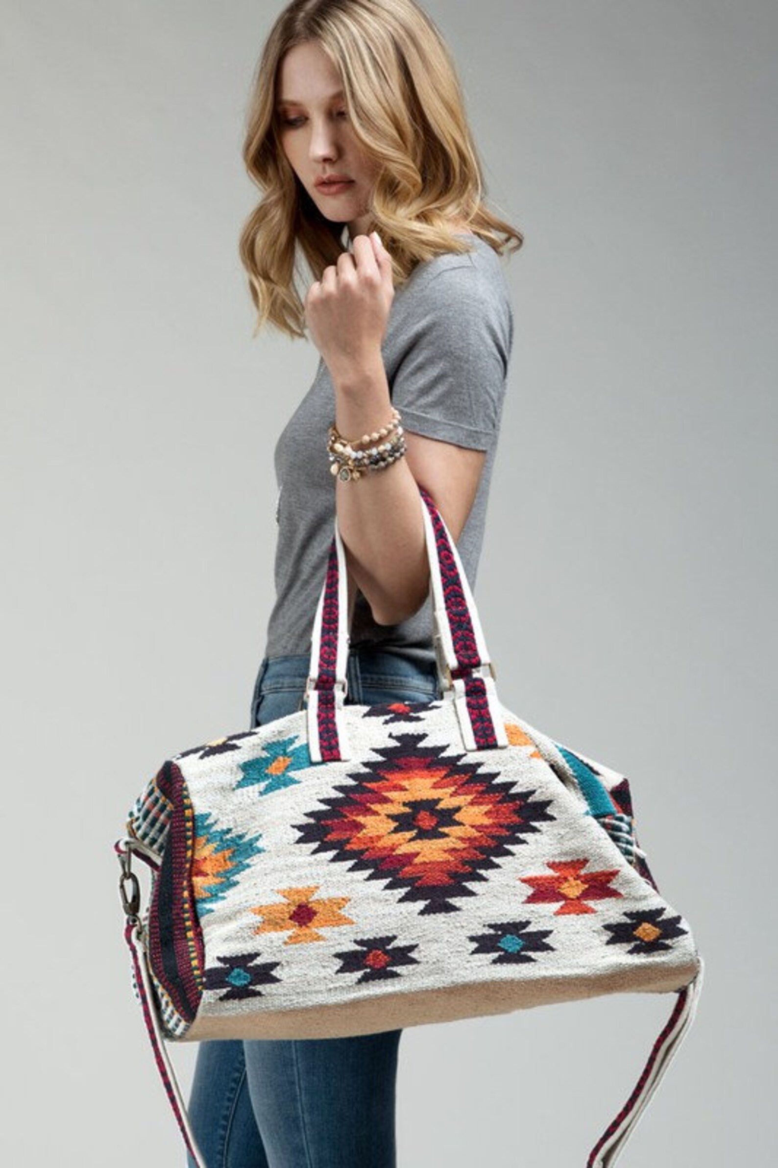 Womens Ivory Duffle Weekender Bag Travel Bag Handmade Aztec - Etsy