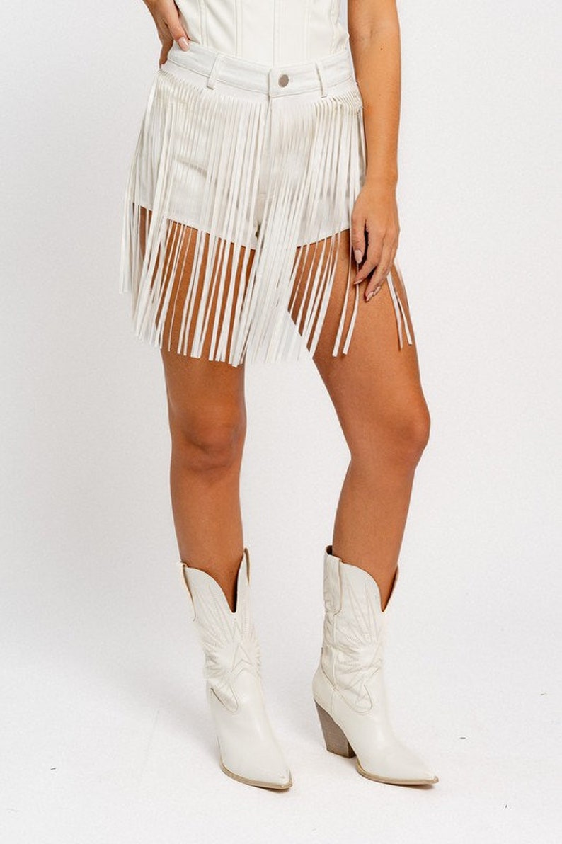 Bestselling Women's Fringe High Waisted Denim Shorts Casual Club Country Music Festival Party Beach Concert Tassel Trendy Fashion white image 6