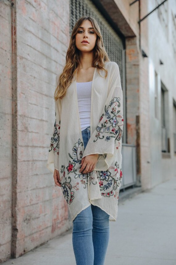 Floral Embroidered Long Kimono Cardigan FINAL SALE - Etsy