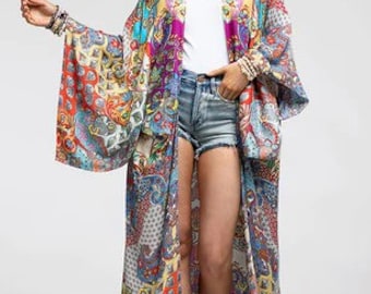 Harmony Meditation + Yoga Boho Floral Mandala Kimono Swimsuit Coverup  Duster Wrap Shawl Robe