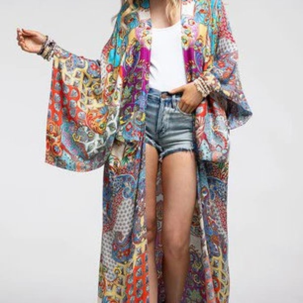 Harmony Meditation + Yoga Boho Floral Mandala Kimono Swimsuit Coverup  Duster Wrap Shawl Robe