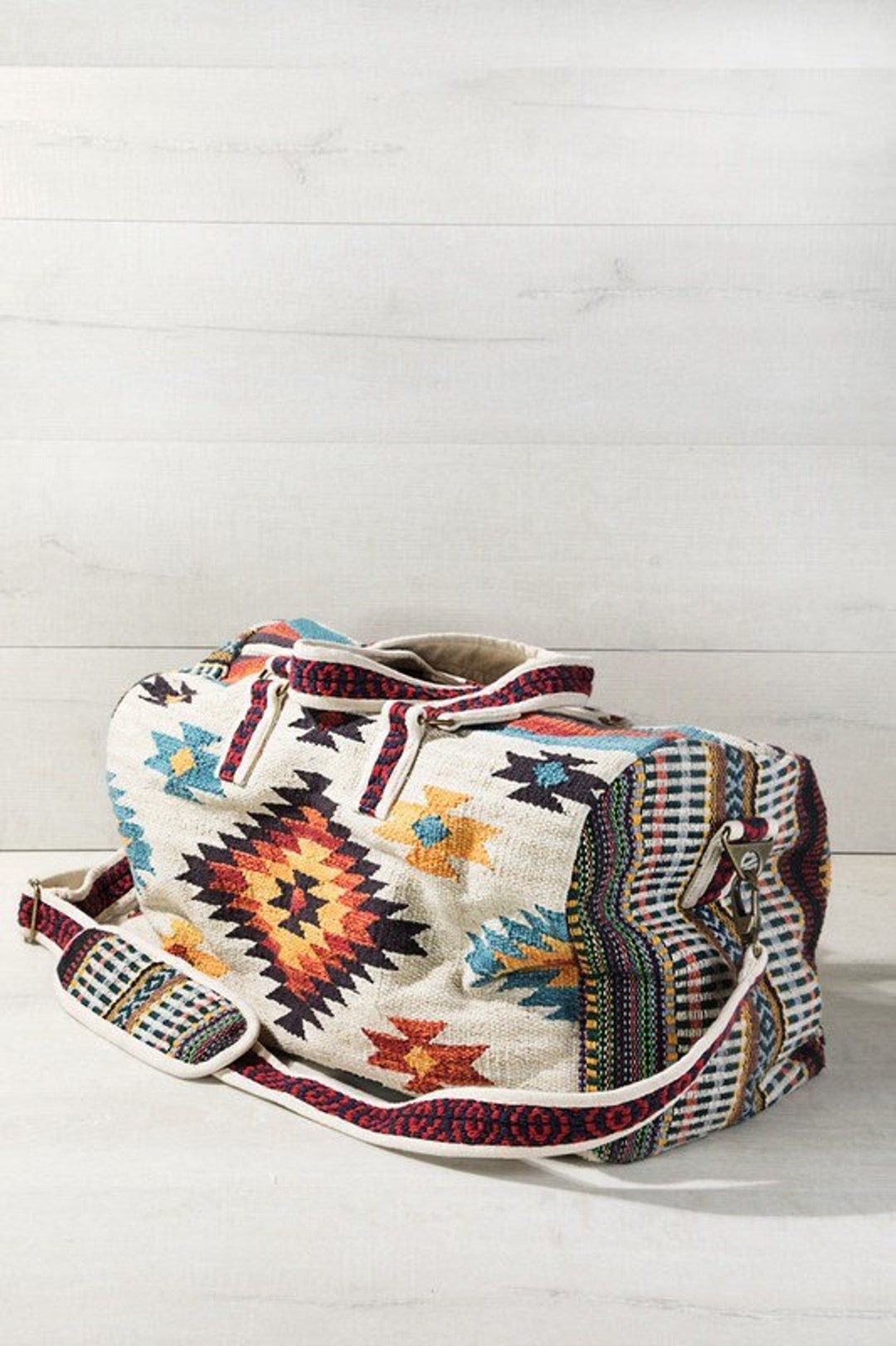 Womens Ivory Duffle Weekender Bag Travel Bag Handmade Aztec Print Boho ...