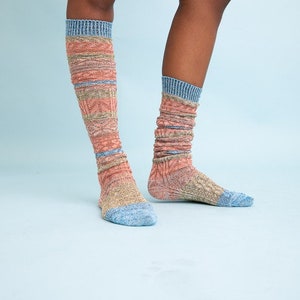 Boho Stripe Boot Sock // Knitted Lounge Socks // Open Work Knit Lounge Socks