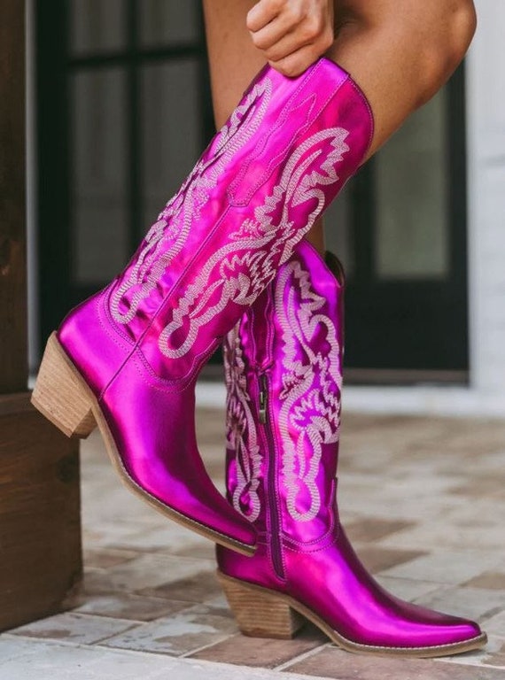 Metallic Western Cowboy Boots // Hot Pink cowboy boots Gold cowboy