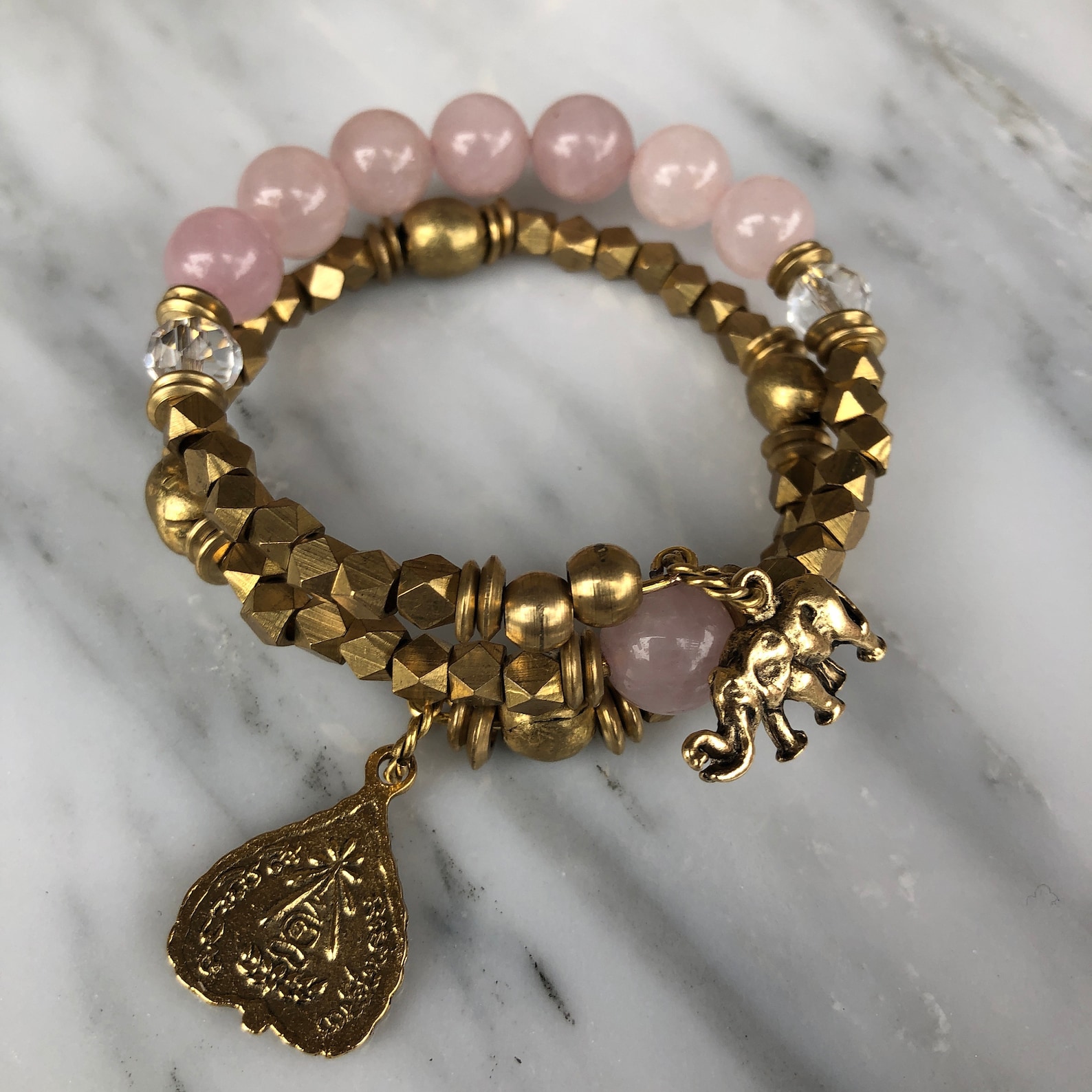 Rose Quartz and 24 kt Gold Plate Bracelet Set Etsy