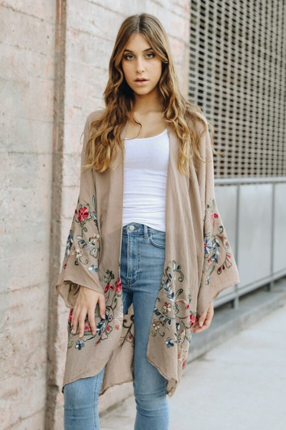 Floral Embroidered Long Kimono Cardigan - Etsy Australia