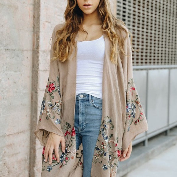 Embroidered Kimono And Culottes
