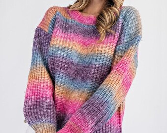 Rainbow Ombre Cable Knit Sweater 
