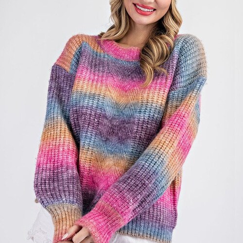 Rainbow Ombre Cable Knit Sweater 
