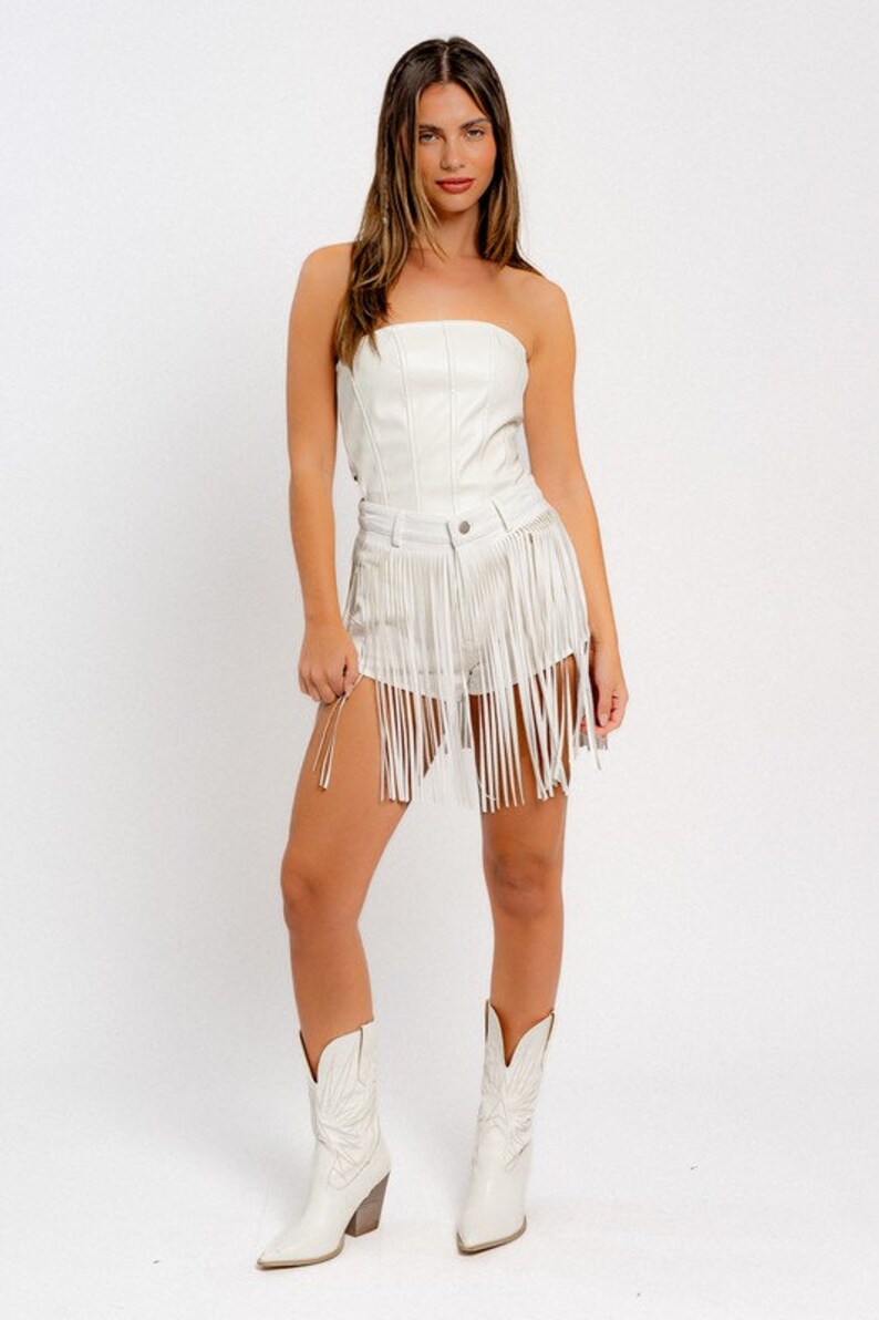 Bestselling Women's Fringe High Waisted Denim Shorts Casual Club Country Music Festival Party Beach Concert Tassel Trendy Fashion white image 9