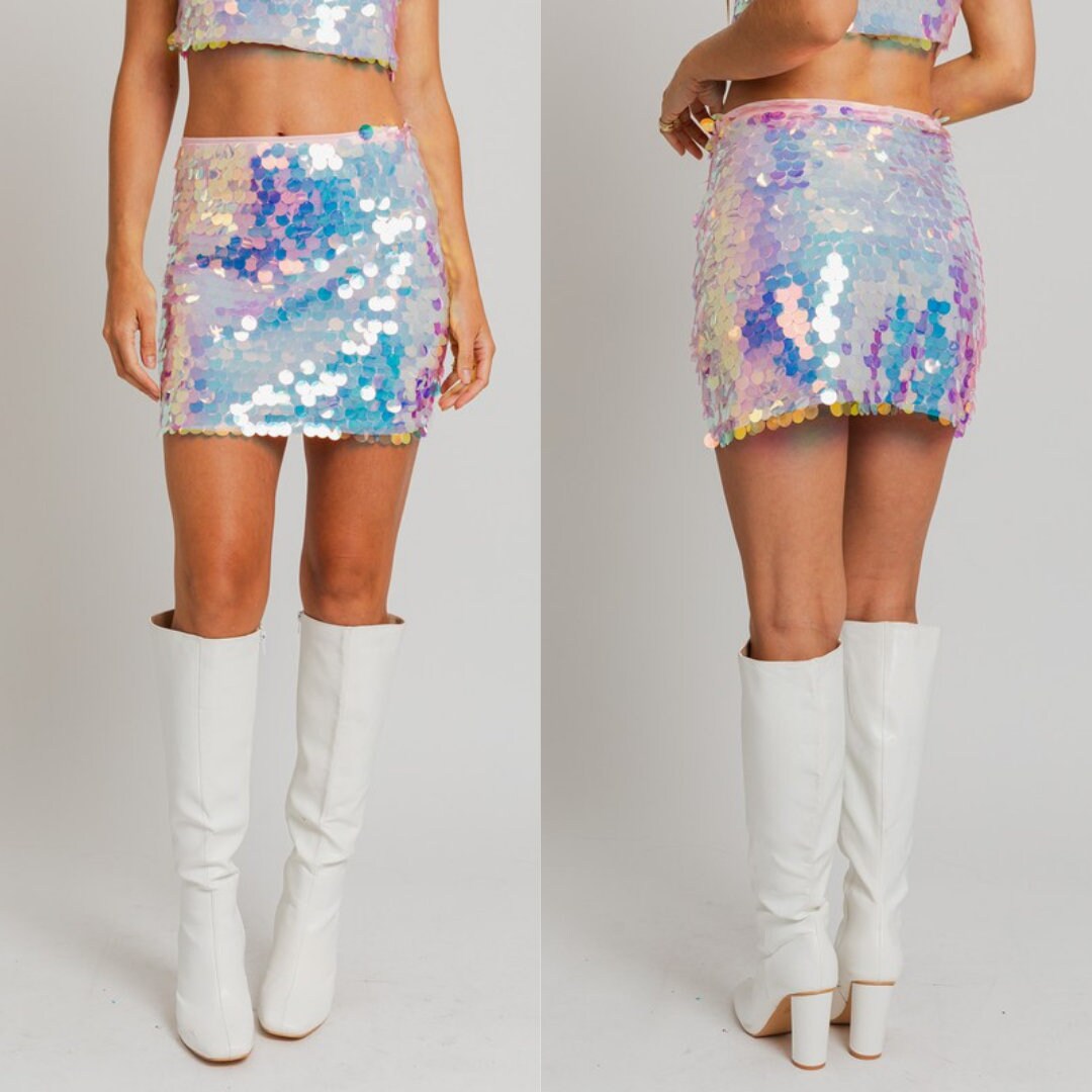 Bestselling Sequin Skirt Iridescent Multicolor Festival Clothing Rave ...