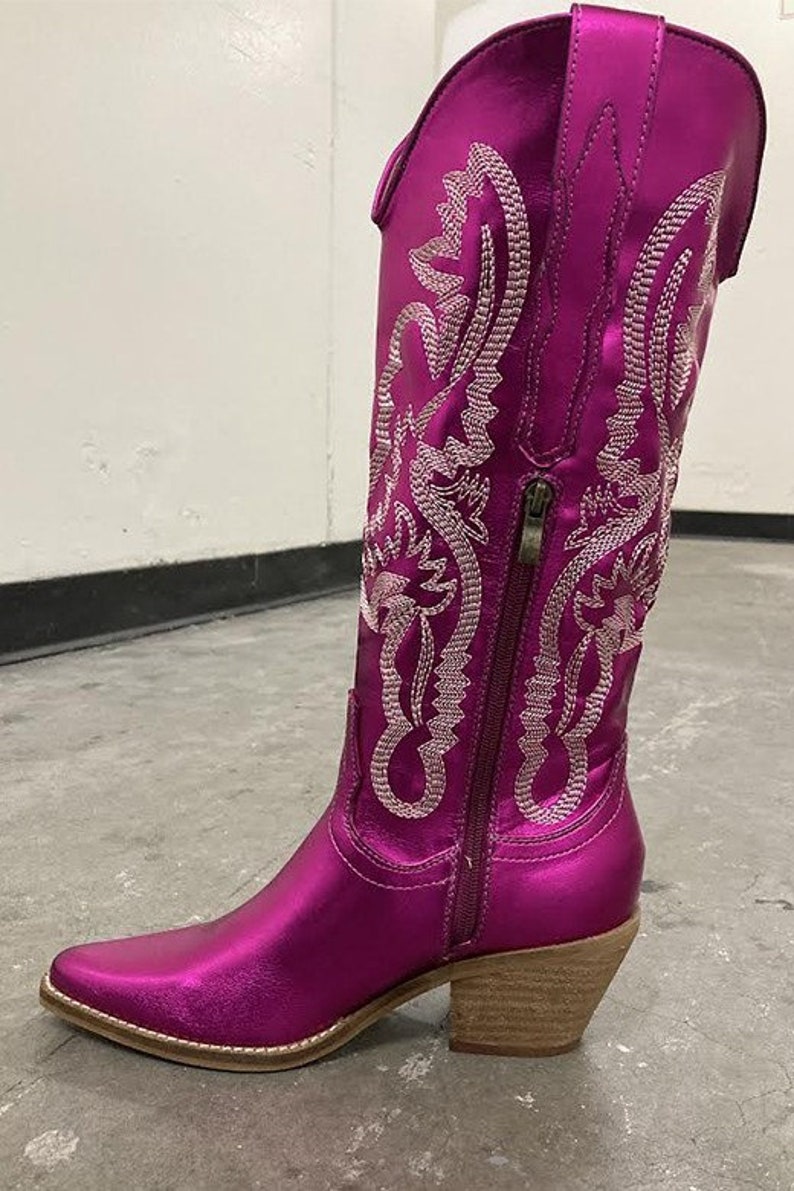 Preorder february metallic western cowboy boots hot pink etsy