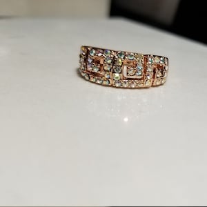Chaveiro grego banhado a ouro rosa vermeil brilho Swarovski Elements Cz vintage tamanho 6 antigo novo estoque
