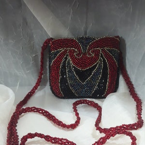 Fun Art Mini Bag Red Blue Black Multicolor Purse Vintage Hand glass beaded  Elegant Brides Maids Mother of the Bride Bridal Bags  Vintage
