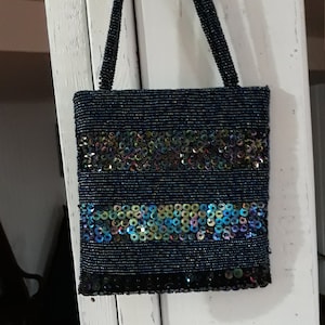 Fun Art Mini Bag Blue Cobakt Mini Purse Vintage Hand glass beaded  Elegant Brides Maids MotherBride Bridal Bags  Vintage Valerie Stevens