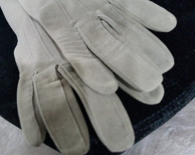 Lovely Antique Suede Leather Grey Ladies Gloves Sz 6 1/2 Etsy