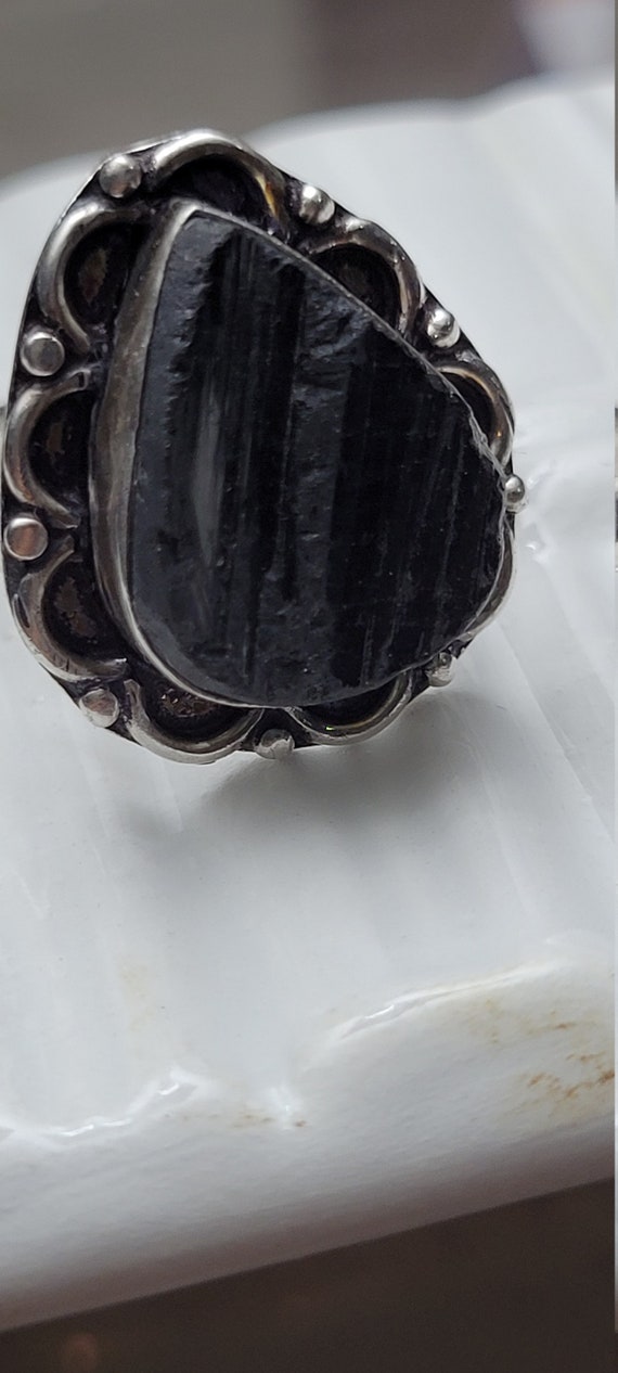Antique Shard Pottery Navajo find Tile molded on   Sterling Silver  Ring Vintage Southwest Artisan Size 11 Navajo View 2