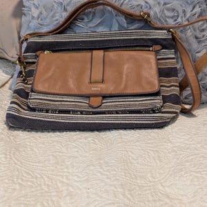 FOSSIL Shoulder bag Canvas and Leather Messenger with Tapestry and Leather