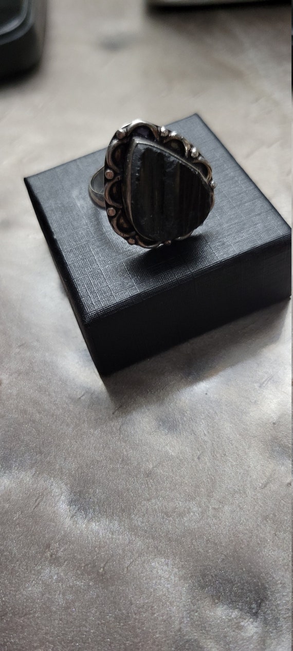 Antique Shard Pottery Navajo find Tile molded on   Sterling Silver  Ring Vintage Southwest Artisan Size 11 Navajo View 4
