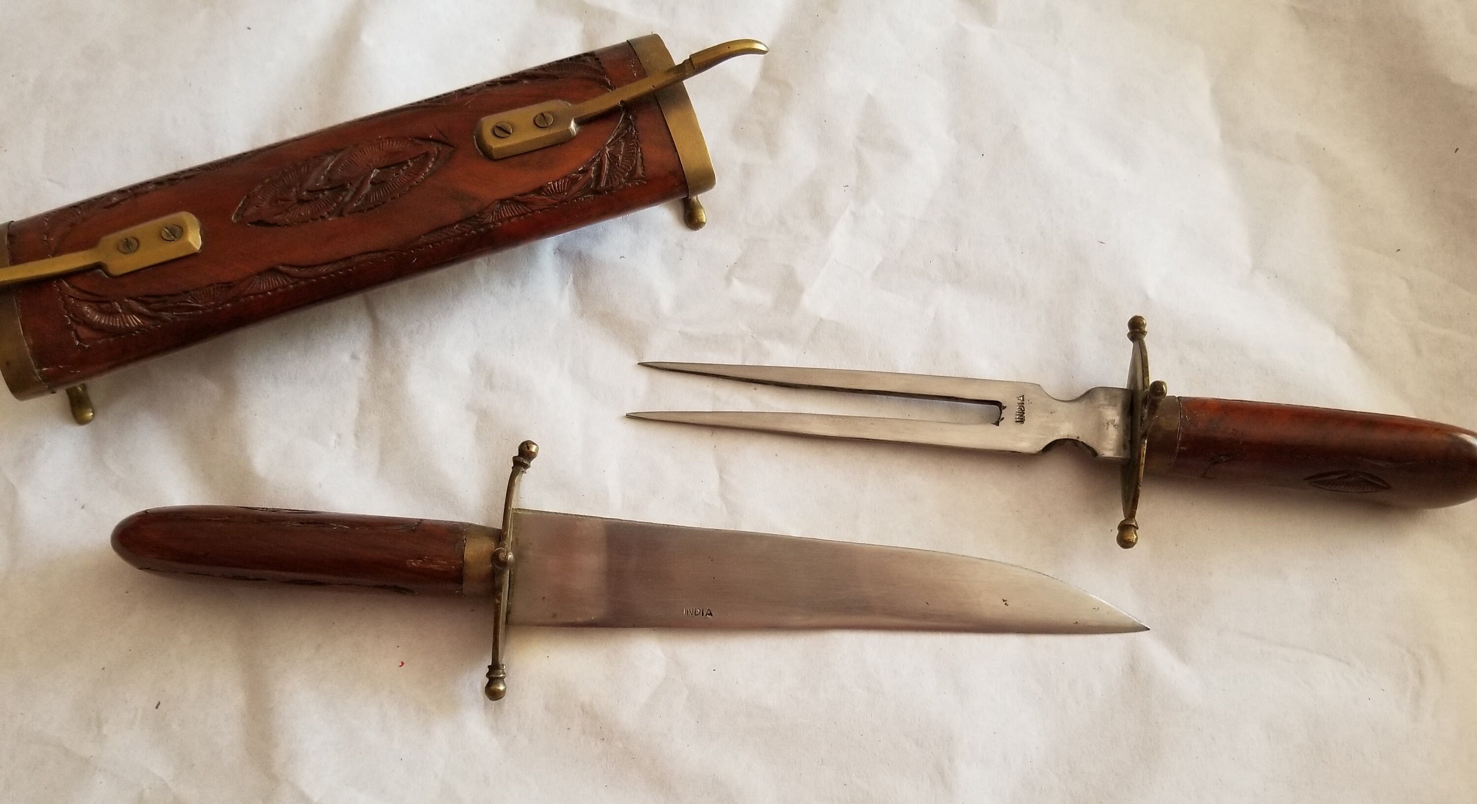 Vintage Carving Wooden Indian Knife and Fork in Wood Case Etsy