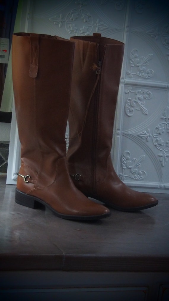Equestrian Riding Boots 1990s Light Brown Leather Top… Gem