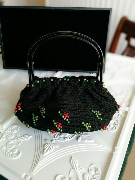 Retro Crochet tidy and good size handmade Black M… - image 3