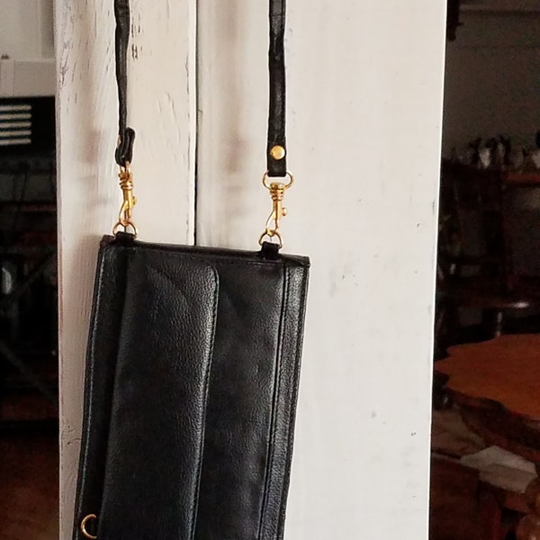 Via Piaggi Hads Free Cross over or  Shoulder Bag Black Leather very unique Design Travel bag Wallet Genuine Leather