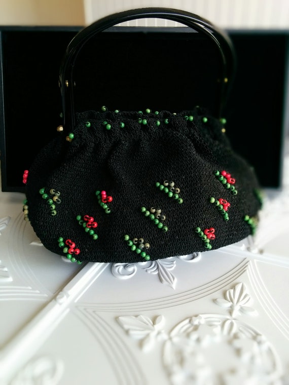 Retro Crochet tidy and good size handmade Black M… - image 1