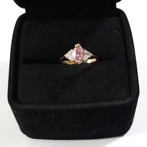 Promise Ring Roze Saffier Oktober BirthStone 1ct 6mm X 10mm Cz Vintage 18k Verguld Getest Rs Covenant Idee Geschenken Bruidmeisjes