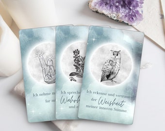 Orakelkarten Set | 25 Weisheitskarten Tarotkarten Krafttierkarten Affirmationskarten für Rauhnächte Mondorakel Tagesimpulse