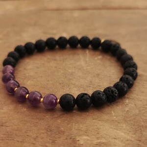Edelstein Armband Damen AMETHYST Yoga Schmuck Edelsteinschmuck    Geschenk Set | Heilstein Lavastein Freundschaftsarmband Affirmationskarten