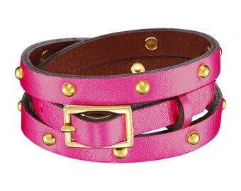 Pink leather studded CALLISTO bracelet