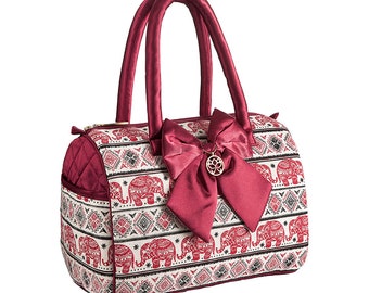 KAREN cotton handbag in red with elephant print