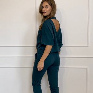 Tokyo short-sleeved emerald sweatshirt with open back zdjęcie 3