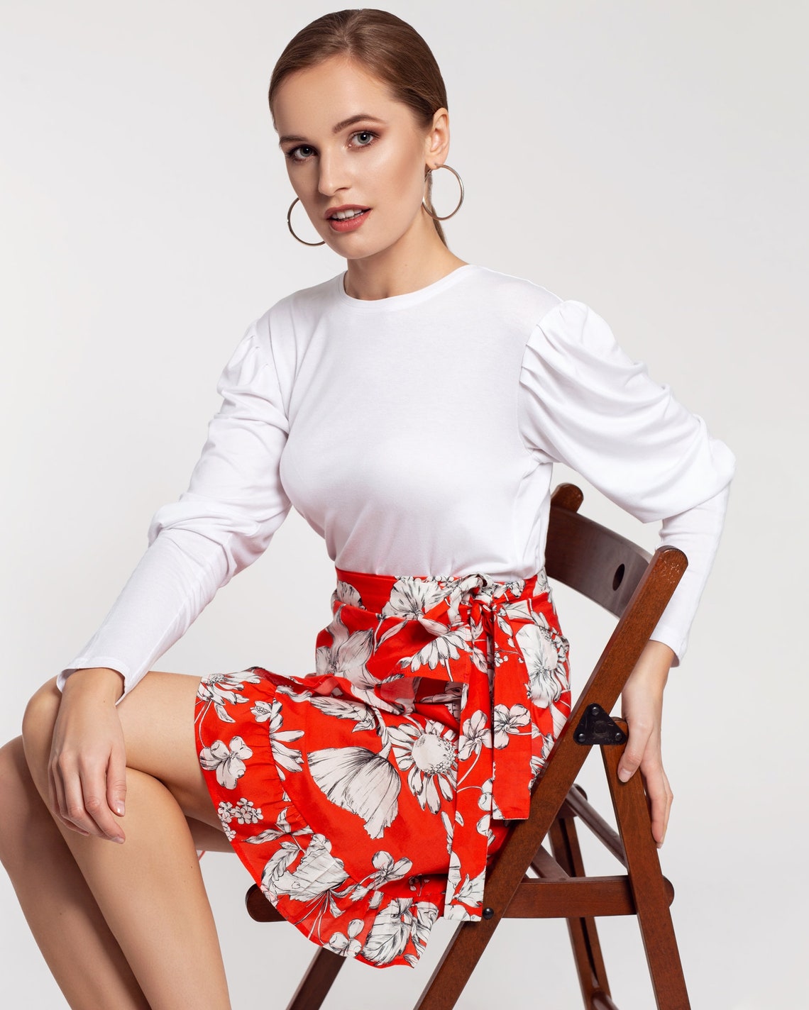 Red Floral Cotton Kylie Mini Wrapped Skirt - Etsy UK