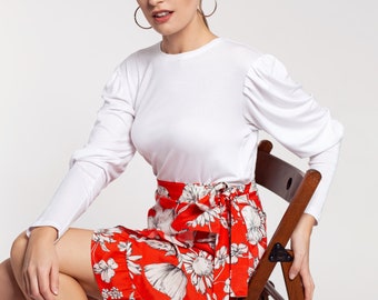 Red floral cotton Kylie mini wrapped skirt