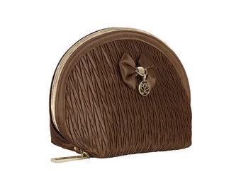 Brown satin and cotton INEZ make-up bag