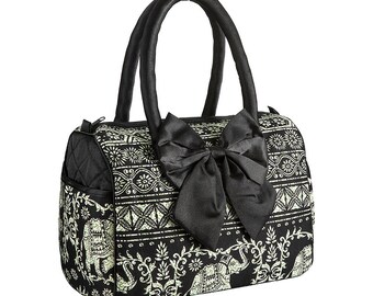 KAREN cotton handbag with elephant print in black