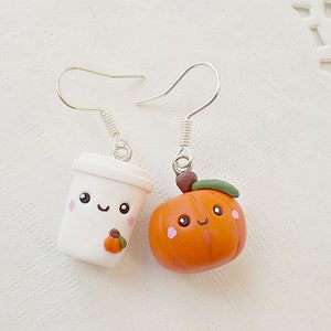 Handmade Polymer Clay Pumpkin & Latte Earrings