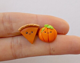 Pendientes de pastel de calabaza - Pendientes de Acción de Gracias - Pendientes de comida - Regalo de Acción de Gracias